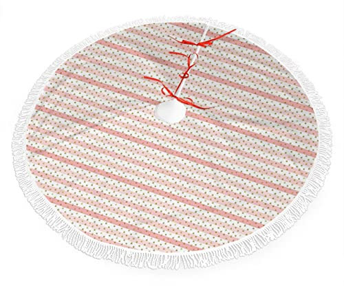 Estampado de lluvia, falda de árbol de Navidad con borlas con cordones, rayas y gotas, para decoraciones y adornos de árbol de Navidad, rosa y blanco, 36 pulgadas (91 cm)