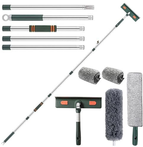 3-i-1 fönsterskrapa 72–207 cm teleskop, 180 professionella fönsterrengörare 2 mikrofiberkuddar, fjäder, förlängningsstång