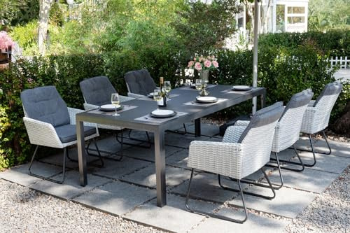 Primaster Gartenmöbel Set Belano Essgruppe Terrasse Sitzgruppe Outdoor 6 Personen 7tlg. Grau Stahl Alu inkl. Kissen