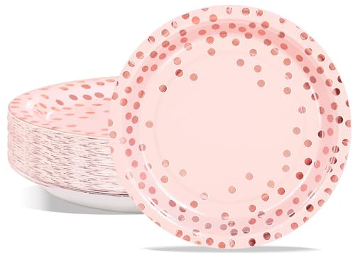 PYAILI Assiettes Jetables de Fête en Carton Rose et Rose - 50 pièces (18 cm)