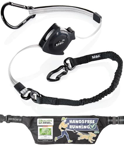 NEUHEIT 100% Handsfree Jogging Hundeleine mit Bauchgurt & Tasche, elastisch, stoßdämpfend, reflektierend, patentierter Einziehmechanismus, Hundeleine zum Joggen (Größe M)