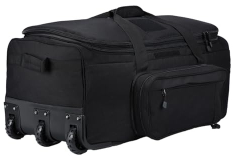 Military Tactical Wheeled Deployment Bag Rolling Duffel Trolley Bag for Camping (Black)