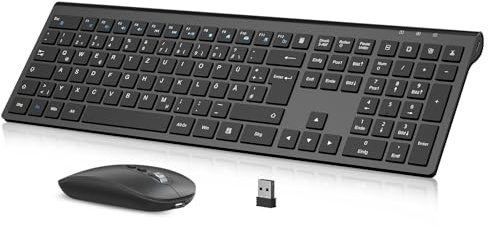 cimetech Tastatur Maus Set Kabellos 2.4G Aufladbar Ergo Slim für PC/Laptop | Wiederaufladbare Funktastatur Ergonomisch QWERTZ Layout (Deutsch), Ultra Slim für Computer/Desktop/PC/Laptop/Windows