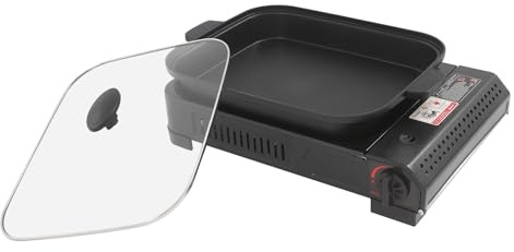 Gaskocher, Tragbarer Gasgrill, Camping Gasgrill mit Deckel Grillpfanne und Grillpfannenhalter, Kleiner Gasherd, Outdoor Tischgrill, Camping Herd für Camper, Wandern, Outdoor
