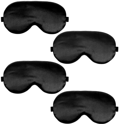 4 stycken sovögonmasker för män kvinnor sidensovmask justerbar ögonmask med elastiskt band ljusblockerande sovögonmask för yoga resor (svart)