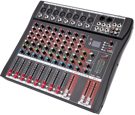 8-Kanal professioneller Mixer, Soundboard-Konsole mit Bluetooth, USB-PC-Aufnahmeeingang, XLR-Mikrofonbuchse,Ultrapräzise