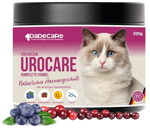 Urocare - Suplemento Urinario 220gr para Gatos – Arándano Rojo y Azul con Glucosamina – Favorece Vejiga Sana y pH Equilibrado – Ideal en Casos de Cistitis Felina y Estrés – Polvo Fácil de Mezclar