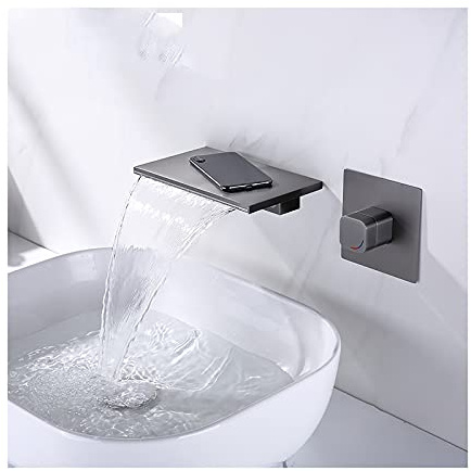 NBYGSC Cascata per lavandino Singolo Bagno Miscelatore in Ottone Bacino a Parete tonificatrice montata con Fredda e Acqua Calda, Oro Spazzolato (Gris)
