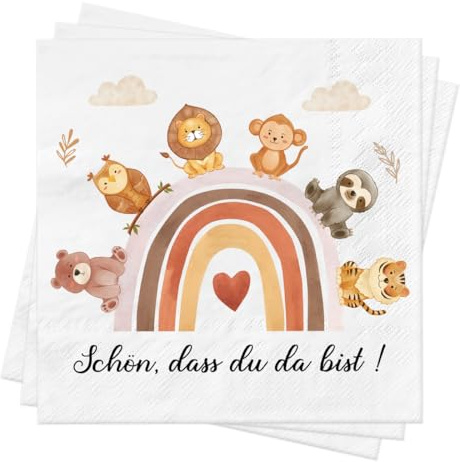 40 Stück Servietten Kinder, Schön dass Du da bist, Babyparty Deko, Baby Shower Deko, Babyshowerparty Dekoration, Tischdeko Baby Party, Taufe Servietten Geburtstag Jungen und Mädchen