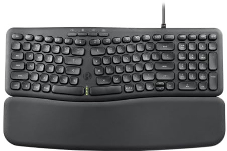perixx PERIBOARD-536B Ergonomic Compact Wired USB Keyboard, Built-in Number Pad, Detachable Wrist Rest, Silent Typing, Black, UK QWERTY