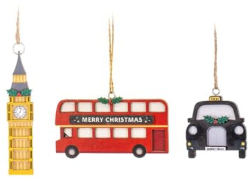 Sass & Belle Set of 3 Wooden London Christmas Tree Decorations