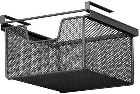 FytStycale Panier de Rangement Noir sous Étagère, Organisateur Suspendu Coulissant, Corbeille de Rangement, Tiroir pour Rangement de Cuisine et Placard, Idéal pour Chambre à Coucher, Longueur 46 Cm