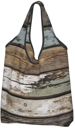 JKSEEPYN Einkaufstasche mit altem Holzbrett, bedruckt, faltbar, wiederverwendbar, waschbar, Schultertasche, Einkaufstasche, Alltagstasche, 1 Stück
