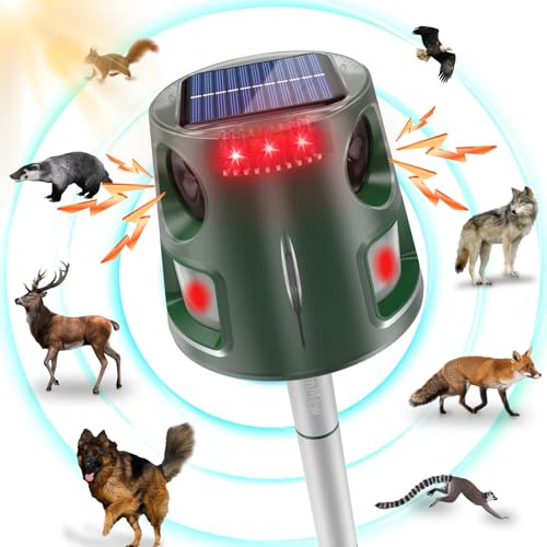 Katzenschreck Ultraschall Solar, Katzenschreck für Garten Wasserdicht, 5 Modi Einstellbar Marderschreck, Solarladung Garten Katzenabwehr, 360° Effektiv für Katzen, Hunde, Vögel, Mäuse