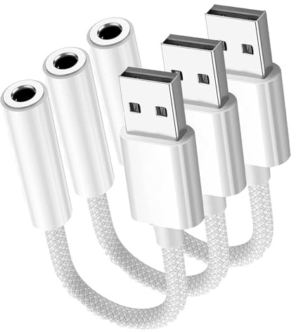 Fidioto Adaptateur audio USB vers jack 3,5 mm, adaptateur USB vers prise audio TRRS 4 pôles femelle, USB-A vers câble auxiliaire 3,5 mm, carte son stéréo externe pour casque, Mac, PS4, PC, ordinateur