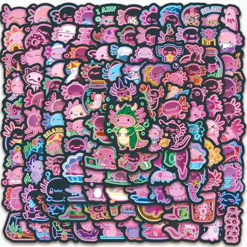 120 Pcs Neon Axolotl Stickers Kawaii Cute Stickers for Adults Laptop Water Bottles, Skateboard, Luggage, Scrapbook, Guitar, Waterproof Vinyl Axolotl Girly Stickers Aesthetic Gifts