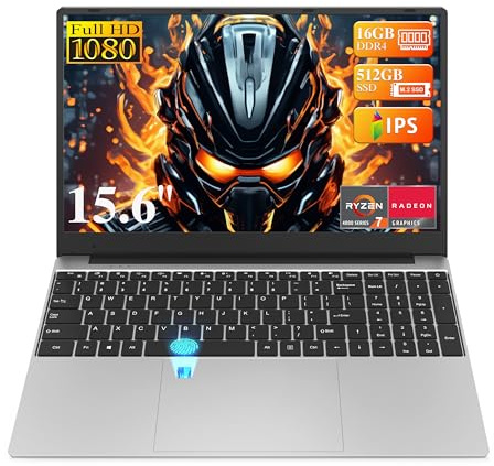 DREAMFYRE 15.6'' Ordinateur Portable Ryzen 7 4800H 8C/16T, 16GB DDR4, 512GB SSD, Laptop de Jeu Support Bluetooth 5.0, Dual Band WiFi. PC Portable avec Lecteur d'empreintes Digitales
