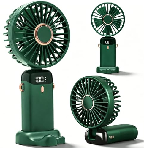 KMFASVX Rechargeable Handheld Fan, Mini Portable Hand Held Fan, Desk & Hand Fans,5 Speeds Personal Fan Gifts for Family Friends Home Office Bedroom Outdoor Travel (Green)