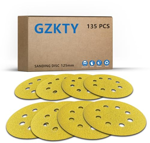 GZKTY 135 pezzi Carta vetrata 125 mm con velcro, 8 fori, set di dischi abrasivi