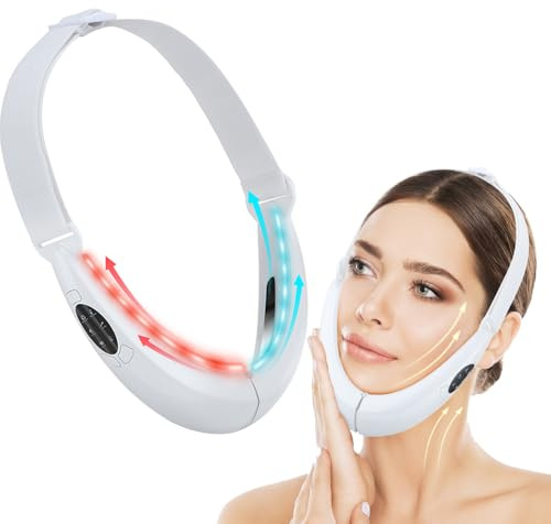 V-Face Shaping Massager Electric,42°C Facial EMS Double Chin Reducer,Hot Compress Microcurrent Face Lift Device,Red Blue Light Therapy LED SkinTightening Machine,with 6 function 4 level
