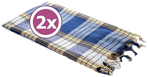 Carenesse Hamamtuch Classic 2er Set 80 x 170 cm I Hamam Handtücher 100% Baumwolle I 2X saugfähiges & schnell trocknendes Pestemal blau kariert I Kompaktes Hamam Strandtuch/Saunahandtuch Bundle