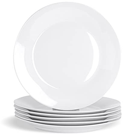 Argon Tableware 6X White 30cm Large Classic White Dinner Plates - Dishwasher and Microwave Safe - Porcelain Dining Main Course Serving Student Dishes Set