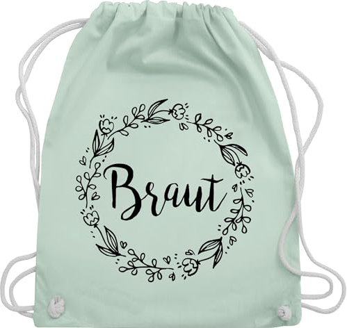 Turnbeutel Rucksack - JGA Junggesellenabschied Frauen - Braut Blumenkranz schwarz - Unisize - Pastell Grün - utensilien junggesellinnenabschied brauttaschen bachelorette party bräute juterucksack
