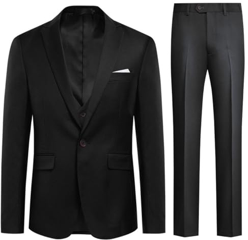 Trajes para Hombre Traje de Esmoquin de Boda Slim Fit de 3 Piezas para Hombres Un botón Traje Formal Chaqueta Blazer Chalecos Pantalones Negro L