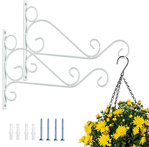 Nuptio 2 Stück Halterung für Hängekörbe, weiß, 30 cm Länge Halterungen zum Aufhängen an der Wand, Haken für hängende Pflanzen, Haken zum Aufhängen im Garten, Halterung für Laternen Pflanzen
