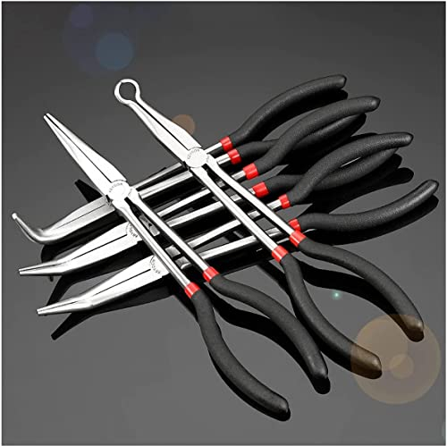 Mostbest 5 Piece Mini Pliers Set - Long Needle Nose, Bent Nose, Duckbill, End Cutting, Diagonal, Plug Cable Puller