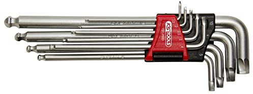 KS TOOLS 151.2800 Jeu de clés allen 1,5 à 10 mm - 9 clés mâles - Clé 6 | Jeu de 9 clés mâles 6 pans, tête sphérique + vis abimées, Acier trempé, chrome vanadium