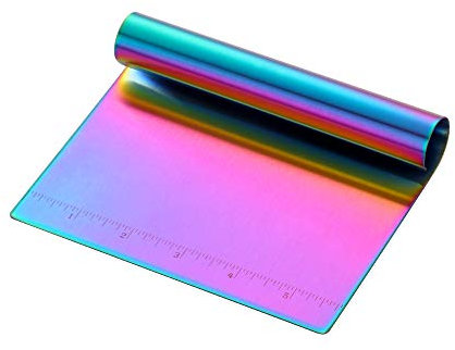 Meisha Dough Pastry Scraper/Cutter/Chopper Stainless Steel Mirror Polished with Measuring Scale, for Dough, Cake, Bread, Pizza, Multifunctional Stainless Steel Food Scraper Kitchen Gadgets - Rainbow