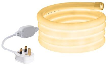 LEDKIA LIGHTING - LED-Streifen Neon Dimmbar 220V | 120 LED/m | Rund 360° Warmes Weiß | IP67 für Innen & Außen | PVC-Material | Schneidbar alle 100cm, 50 m