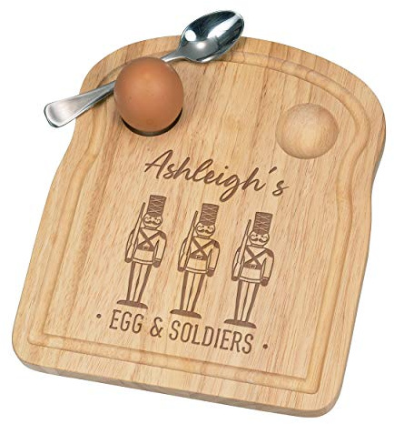 Personalised Custom Name Eggs and 3 Soldiers Breakfast Dippy Egg Cup Board Wooden Easter Easter