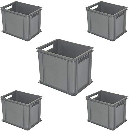 Lot de 5 conteneurs Euro avec 2 poignées, L 400 x l 300 x H 320 mm, gris.