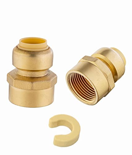 (Pack of 2) EFIELD Push Fit 1/2 x 3/4 Female Adapters Push-to-Connect, Pex, Copper, CPVC Pipe, with Disconnect Clip,(PF038-2PCS)
