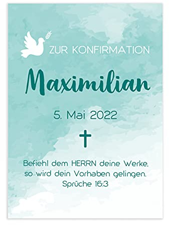 Herz & Heim® Klappkarte zur Konfirmation in Watercolor-Optik und 2 verschiedenen Farben Türkis