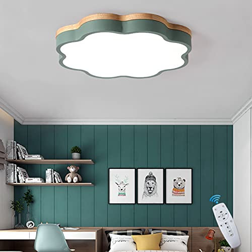VOMI Deckenleuchte für Kinderzimmer Deckenlampe mit Fernbedienung Dimmbar Holz Metall Innenbeleuchtung 24W LED Deckendekoration 40cm für Wohnzimmer Schlafzimmer Junge Mädchen,Grün