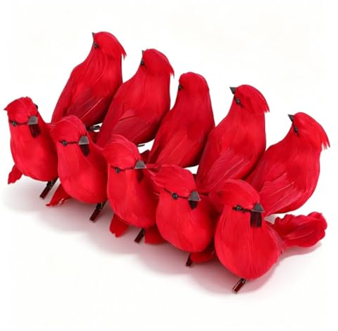 10 Stück Künstliche Vögel Weihnachtsschmuck 13,5 Cm Künstliche Federvögel, Künstliche Vögel，Feder Vogel Modell, Deko Vögel Mit Clip, Künstliche Rote Vögel Mit Clips Für Garten Christbaumschmuck