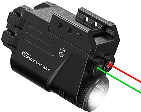 CRONHAWK 500 Lumens Red and Green Laser Light Combo, Rail Mounted Pistol Flashlight with Double Lasers Beam, Magnetic Charging Handgun Flashlight, Laser Class II