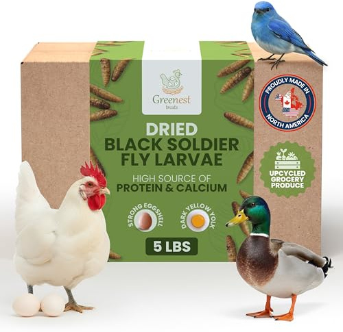 Black Soldier Fly Larvae for Chickens & Ducks – 5lb Dried Worms & Grubs – High Protein & Calcium Mealworms Alternative – Dried Black Fly Larvae for Chickens Bulk – Non-GMO, Farmed in North America