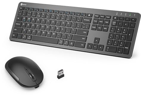 Wireless Keyboard and Mouse Set, iClever Keyboard and Mouse Rechargeable Full Size with Numeric Keypad, Energy Saving 2.4G USB Ultra Slim Silent Wireless Keyboard for Mac OS/Windows/Computer/Laptop