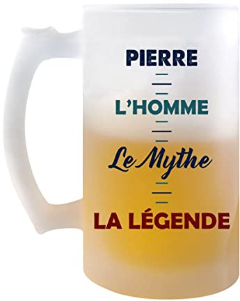 Planetee Chope de bière Pierre Mythe Légende - cadeau idée anniversaire Fête des Pères Humour - Verre givré 470 ml avec poignée Alcool Pinte