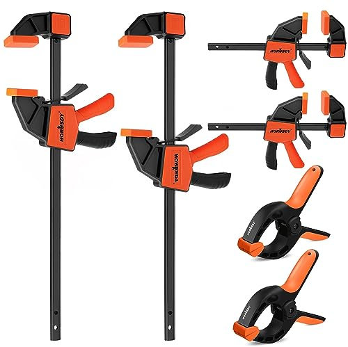 HORUSDY 6-Pack Wood Clamps for Woodworking, 12 and 6 Bar Clamps, Wood Working Clamp Sets, Quick Clamps F Clamp with 150 LBS Load Limit (6-Pack)