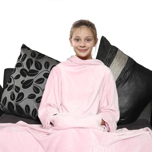A2Z Uni Mädchen Jungen tragbare Decke mit Ärmeln, super weich – TV Blkt Baby Pink Kinder