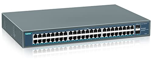 YuanLey 48 Port Gigabit PoE Switch Unmanaged mit 2 1000Mbps SFP Uplink, 50 Port 802.3af/at 800W High Power PoE+ Netzwerk Switch, Metall Rackmount Power Over Ethernet Switch