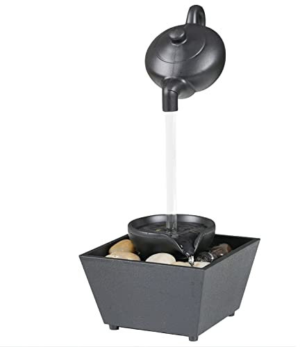 Fuente de Agua de Mesa - Fuente de Tetera Flotante - Fuente de Agua de Escritorio con Tetera Flotante, Luz LED y Rocas - Decoración de Cascada para Oficina en Casa
