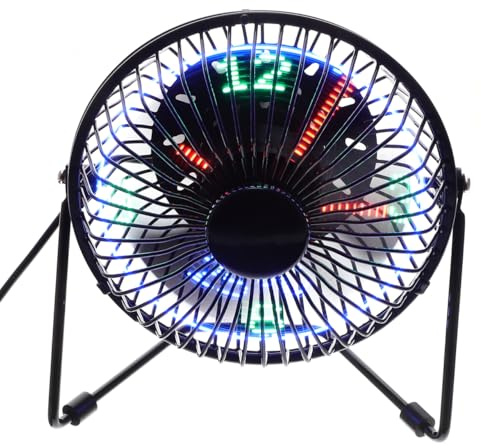 iplusmile Small Fan with Clock, Desk Clock Fan Portable LED Creative Metal Cooling with Realtime Calendar Temperature Display for Home Office