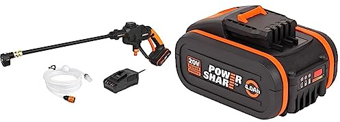 WORX WG620E Akku Hochdruckreiniger Hydroshot 20V & WA3553 Akku 20V – Wiederaufladbarer, leistungsstarker Akku mit integrierter Ladestandanzeige für alle WORX Geräte – 4000 mAh Li-Ion Akku PowerShare