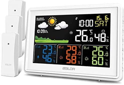 BALDR Wireless Weather Station with 3 Sensors, Color Display Digital Atomic Clocks with Indoor Outdoor Temperature